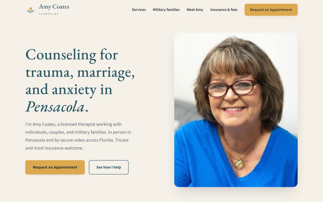 The Amy Coates Counseling website we built