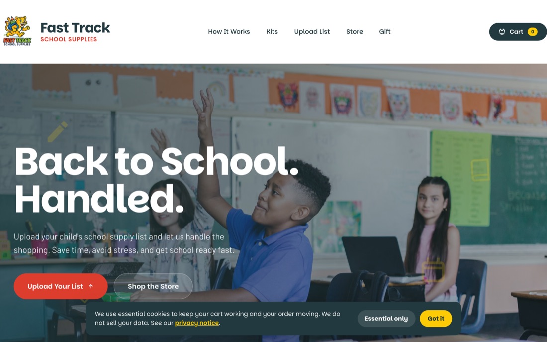 The Fast Track School Supplies store we built