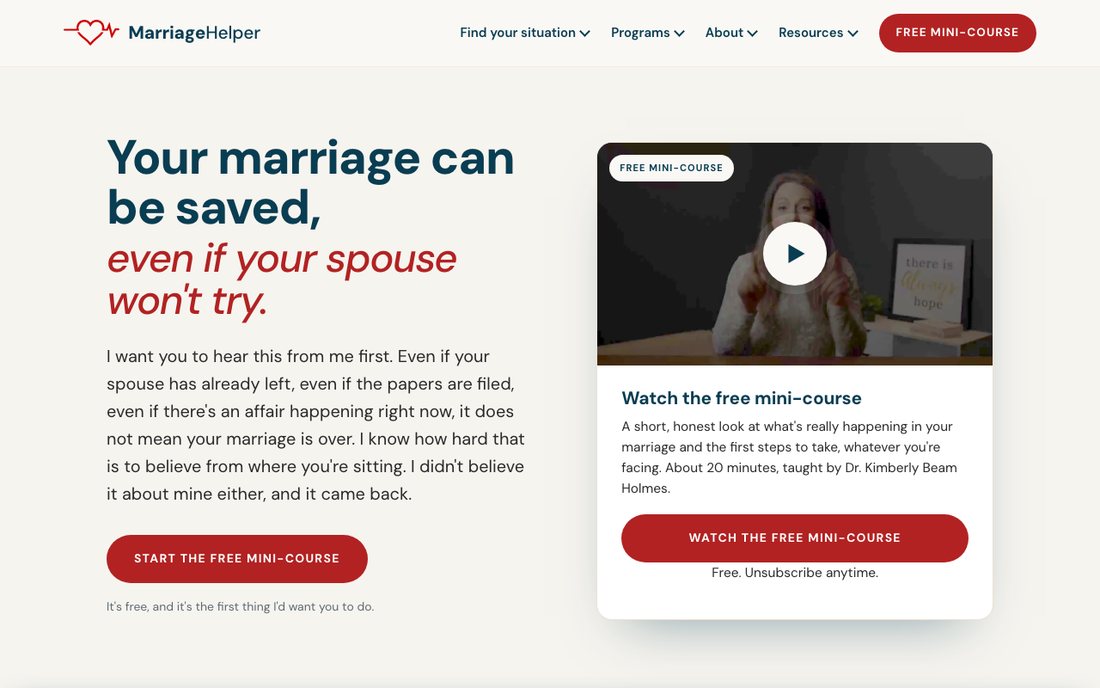 The Marriage Helper homepage we rebuilt